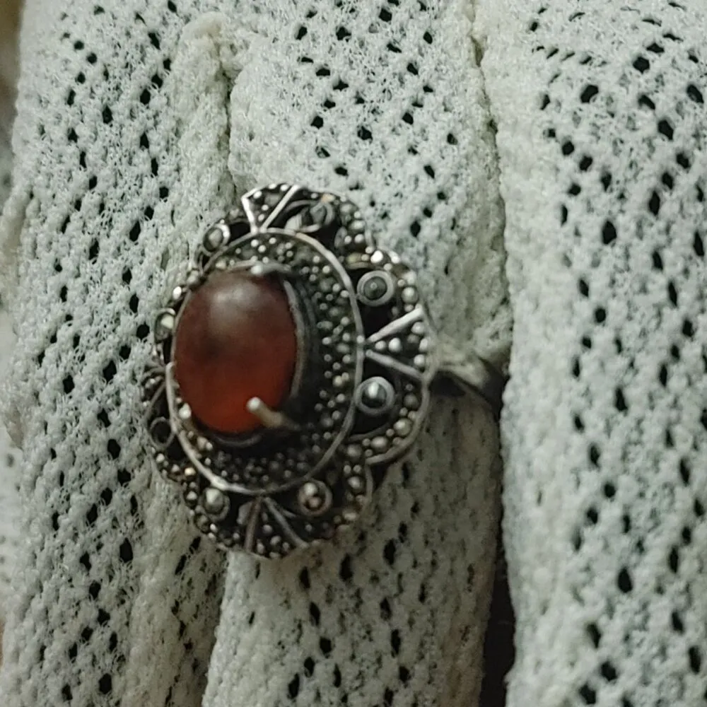 Filigree Ring Size 6 Baltic Amber Sterling Silver 925 Vintage Antique Style - Image 3