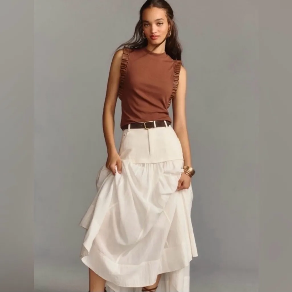 Anthropologie Sunday in Brooklyn Brown Ruffle Trim Sleeveless Tank size large - Image 4