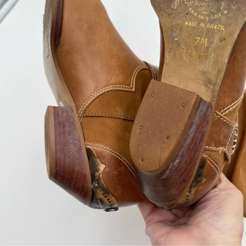 Circle S “Triger” Leather Boots Women’s Sz 7 Vintage Brown Slouchy Western - Image 14