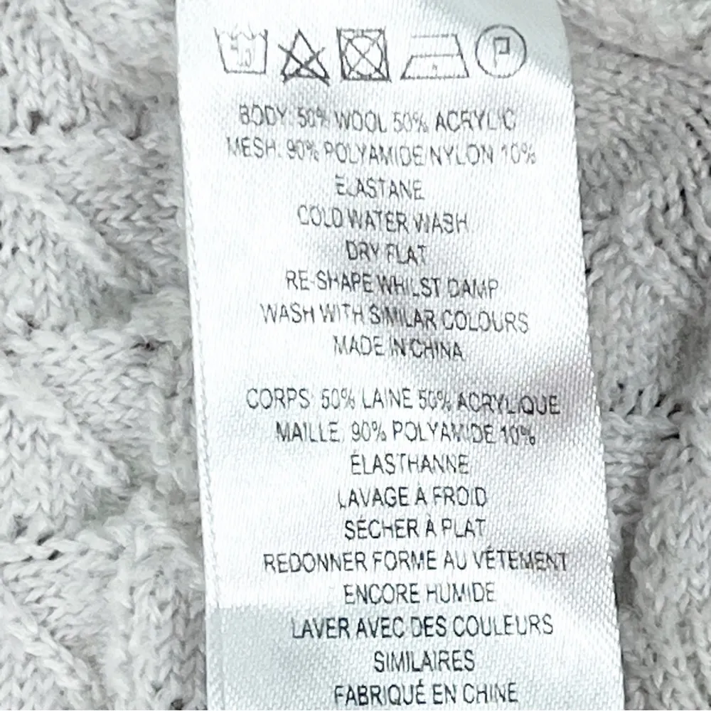 FRENCH CONNECTION Off White Wool Blend Mesh Sleeves Textured Sweater, Size Small - Image 4