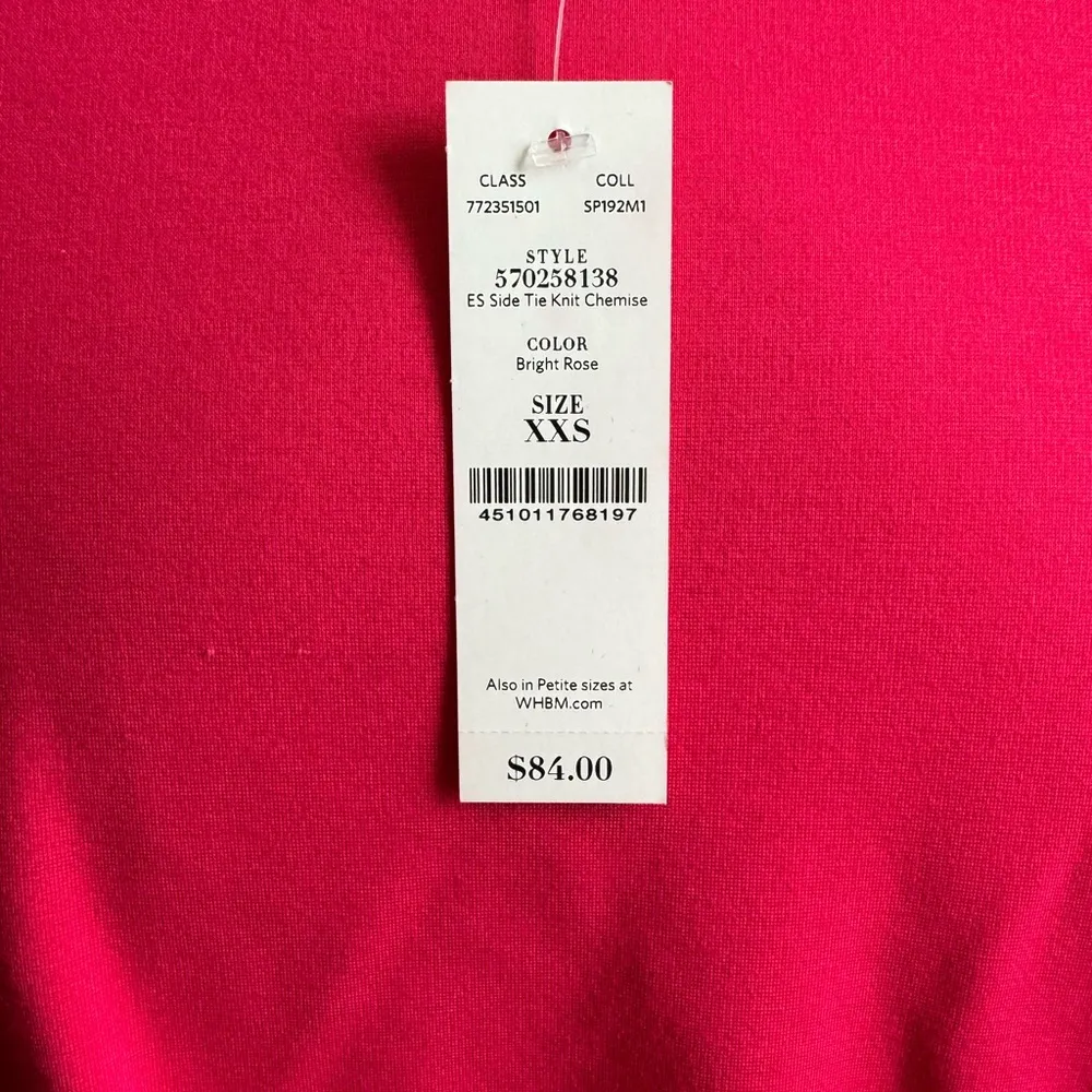 NWT White House Black Market ES Side Tie Knot Chemise Dress in Bright Rose - Image 4