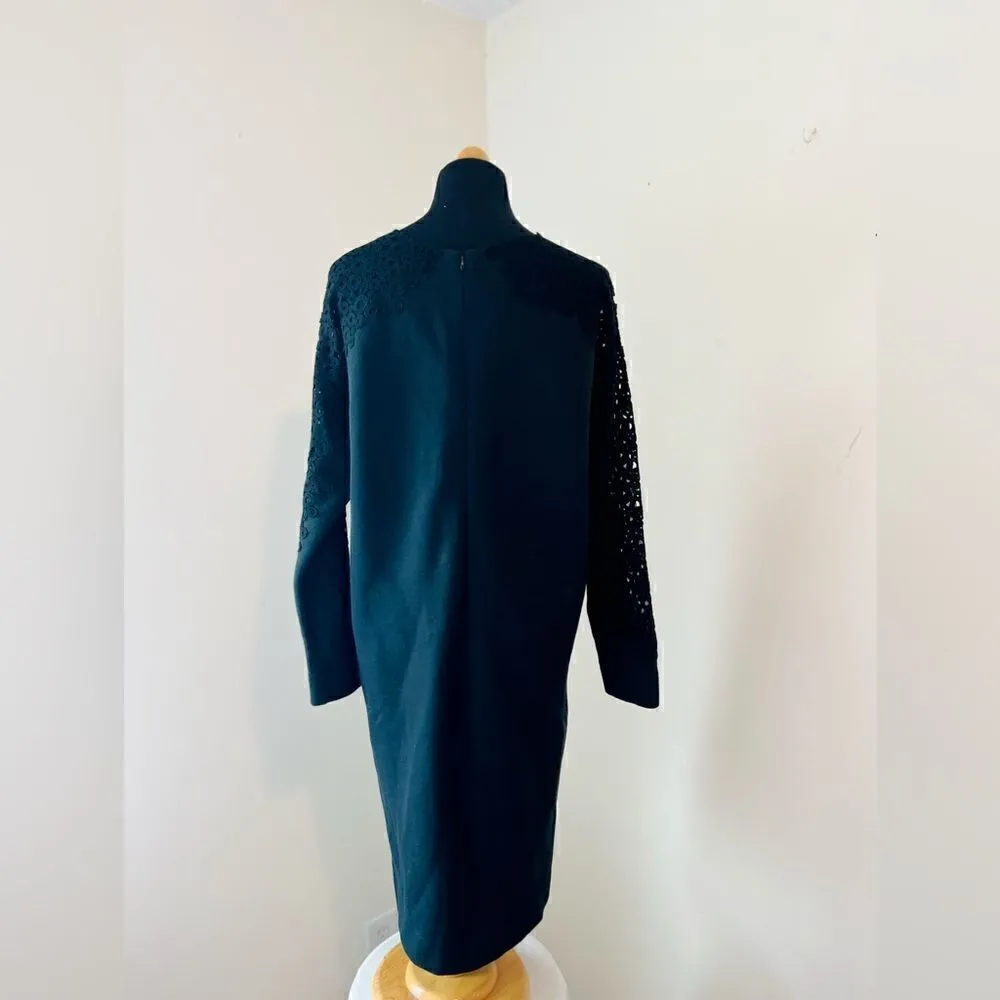AKRIS PUNTO BERGDORF GOODMAN BLACK LONG SLEEVE DRESS WITH LACE SLEEVES SIZE 10 - Image 4