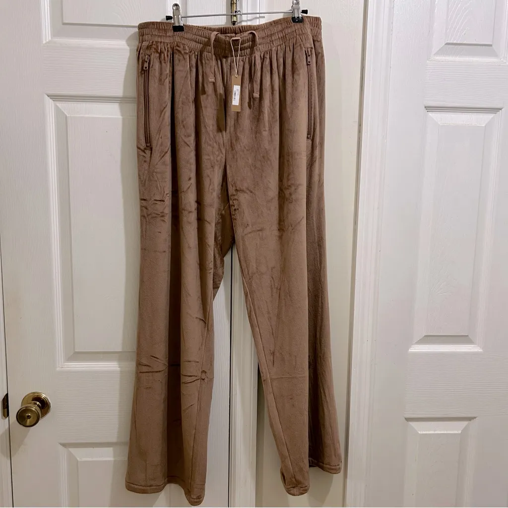 Skims Wide Leg Velour Track Pants in Sienna w/Pockets & Elastic Waist Large NWT - Image 6