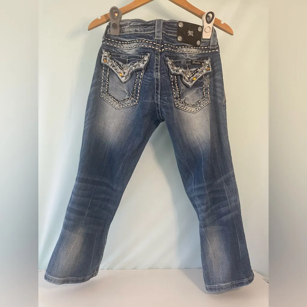 Miss Me Y2K Cuffed Capri Low Rise Embellished Jeans Size 27 Women’s Blue - Image 6