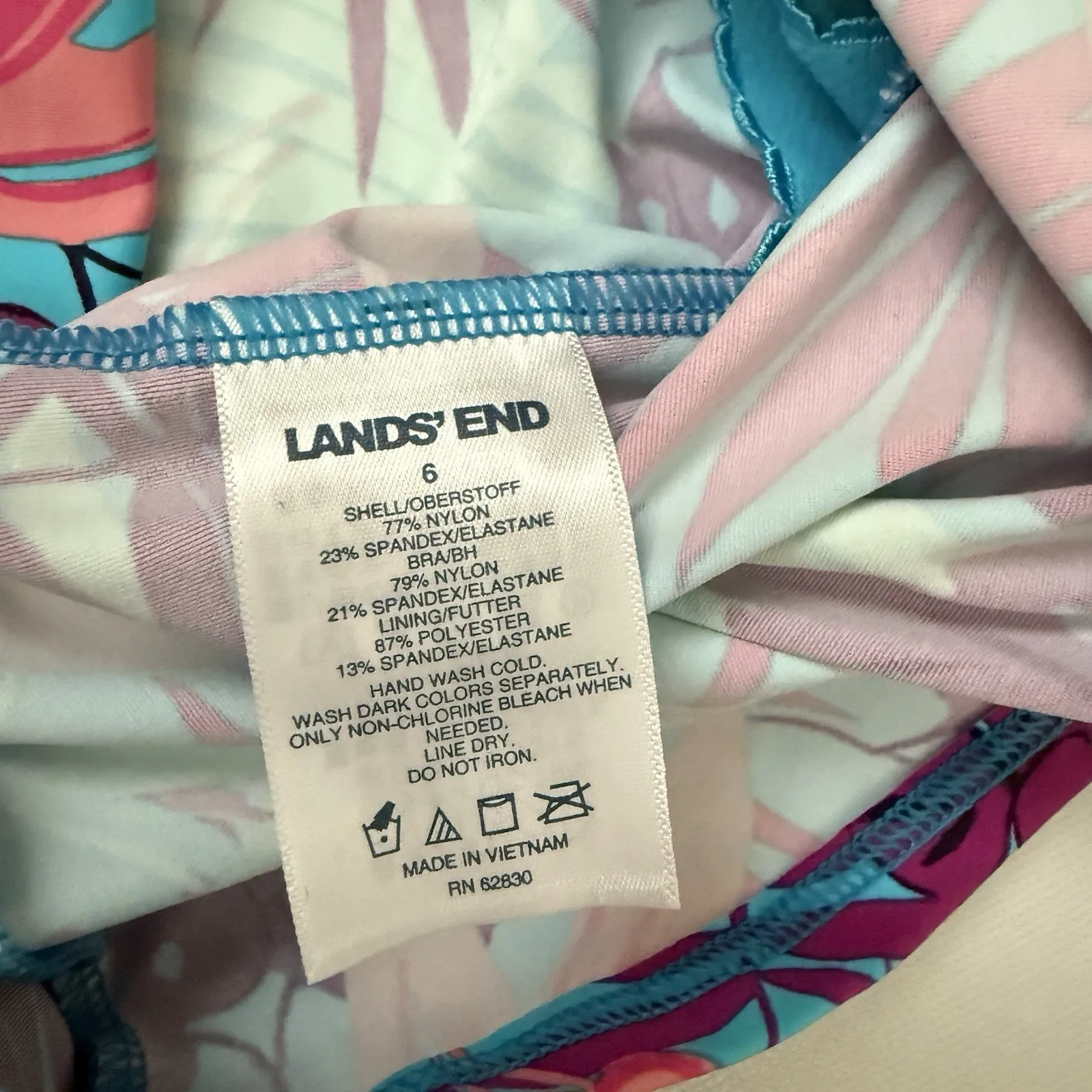 Lands End Turquoise Tropical Palms Wireless Padded Squareneck Tankini 6 Blue - Image 3