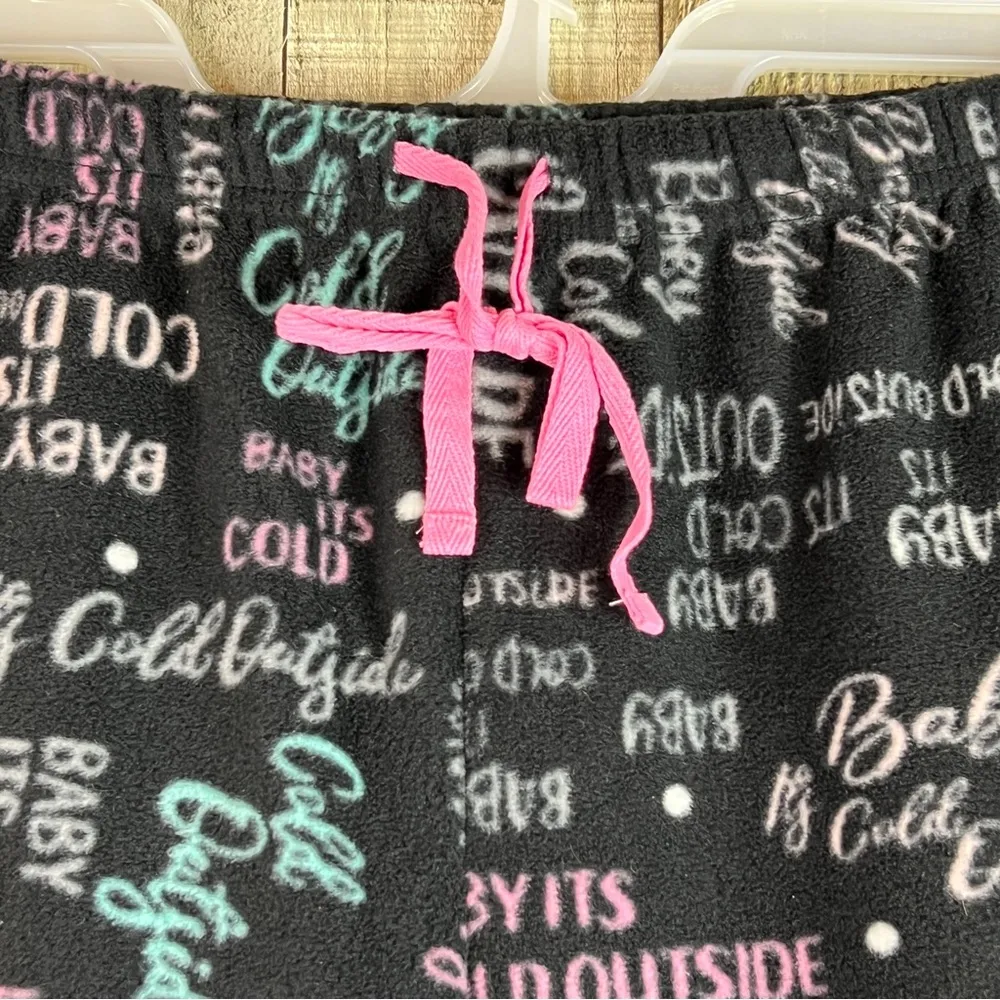 Goodnight Kiss Size Medium Fleece Sleep Pant Drawstring Stretch Waistband Black - Image 3