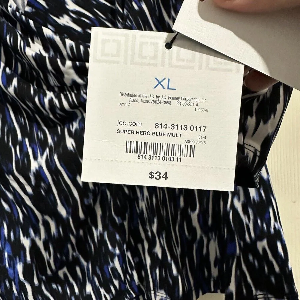 Liz Claiborne Blue Patterned Blouse Shirt Top 3/4 Sleeve Sz XL Extra Large NWT - Image 4