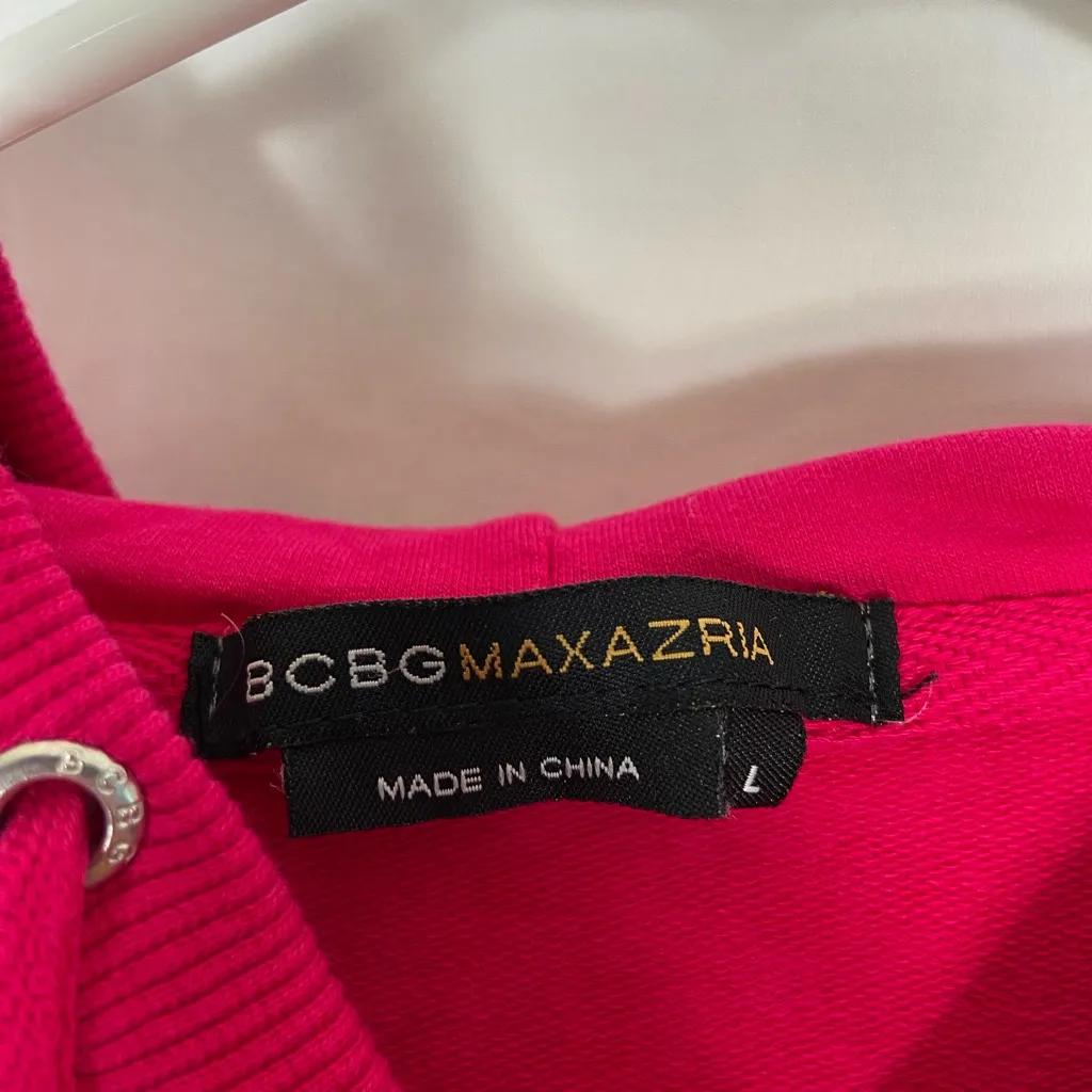 NWOT BCBG women’s colorful bright‎ pink sequin hooded full zip sweatshirt large - Image 5