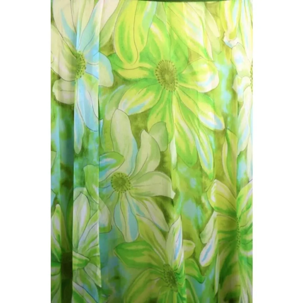 Vintage 1970s Jack Bryan Green Floral Print Chiffon Maxi Dress Medium - Image 9
