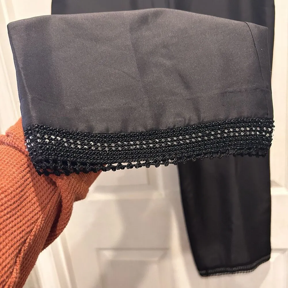 Ice 100% Silk Pants Vintage 90's Black Straight Leg Women's Size 14 NWT Beaded - Image 2