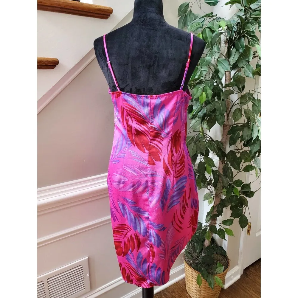 Forever 21 Pink Purple Satin Abstract Leaf Sleeveless Knee Length Dress Large - Image 10