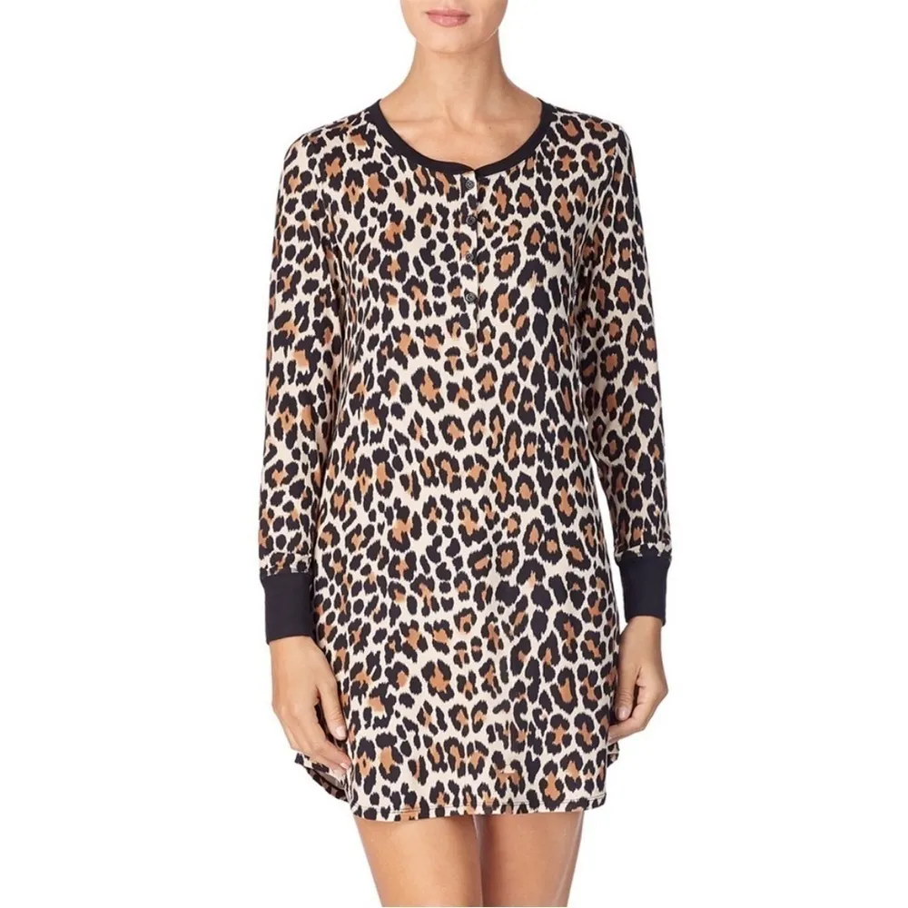 Kate Spade Leopard Print Long Sleeve Nighty Nightgown Sleep Dress Size XS - Image 2