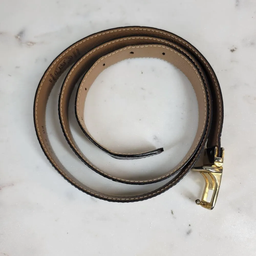 Vintage Mens Belt 36/90 Black Genuine Leather Ostrich Gold Box Frame Buckle - Image 5
