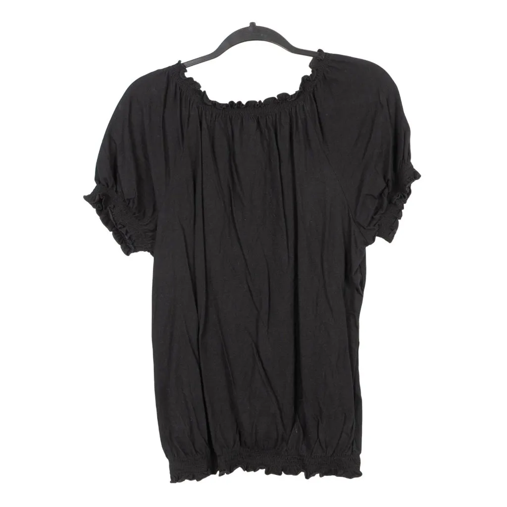 Paisley Peasant Blouse Shirt L Womens Black Embroidered Blue Green Boho Fairy - Image 5