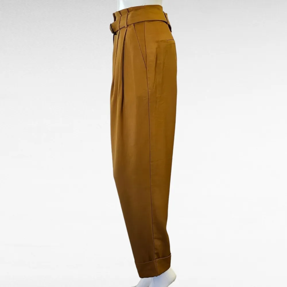 Mustard Pleated Belted High Waist Paperbag Pants Size 10 - Image 3