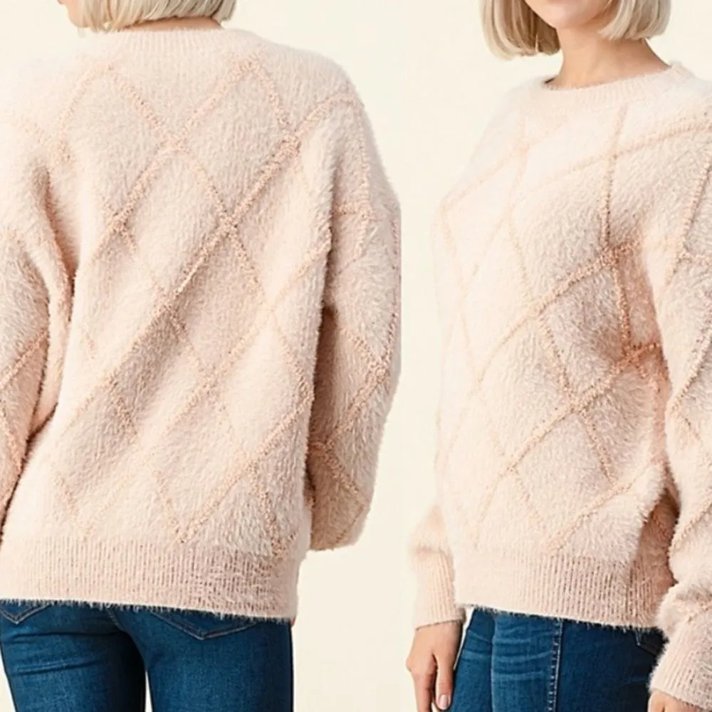 Fuzzy Diamond Sweater‎ Pink - Image 8