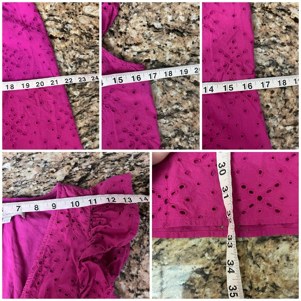LOFT Fuchsia Pink Eyelet Mini Dress XS | Flutter Sleeve Coquette Cottagecore - Image 6