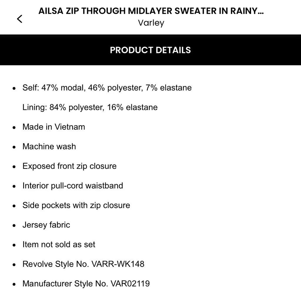 Varley Alisa Zip-Through Midlayer Sweater in Rainy Day - Image 3