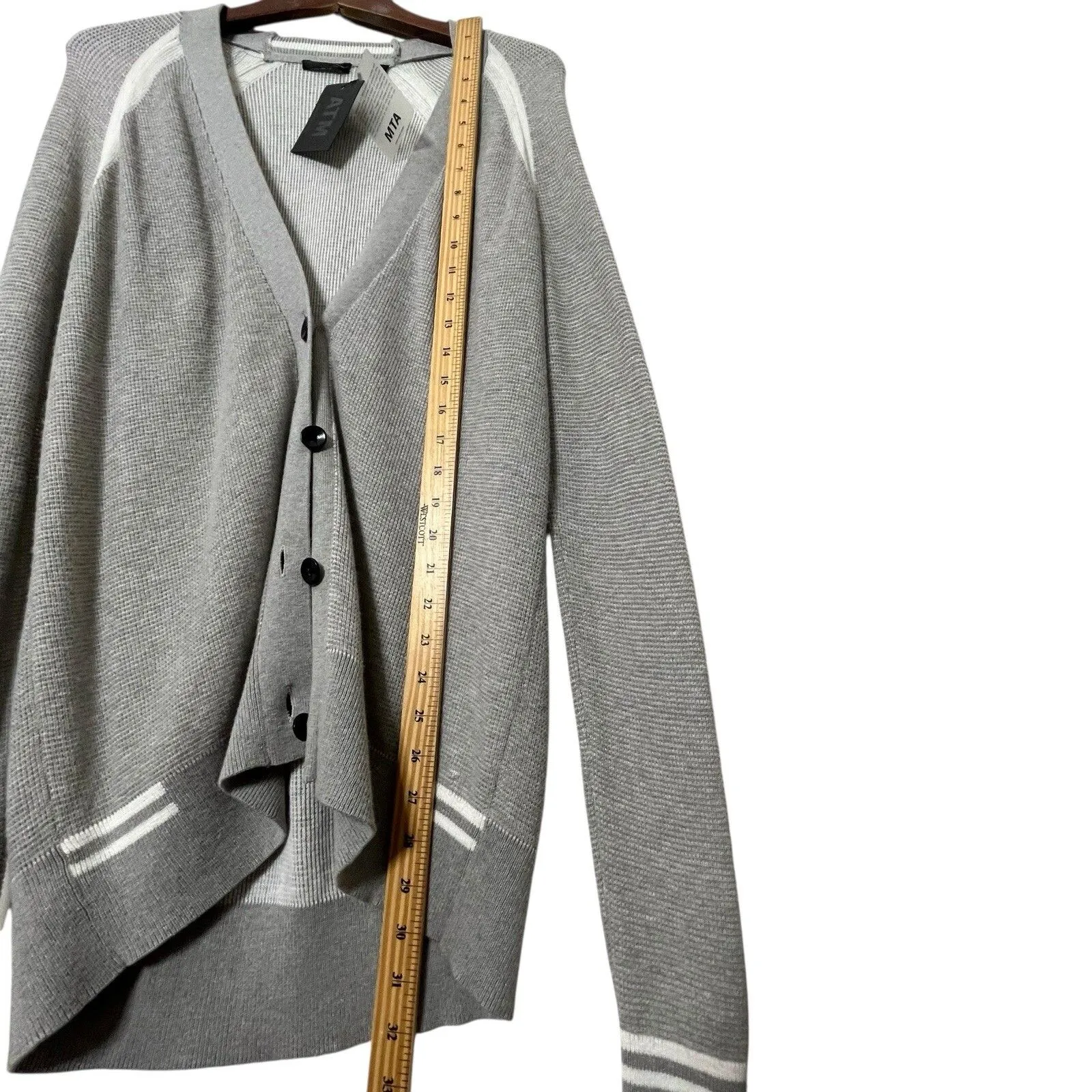 ATM NWT School Boy Cardigan Women’s Size Small Raglan Sleeve Button Down Sweater Gray - Image 9