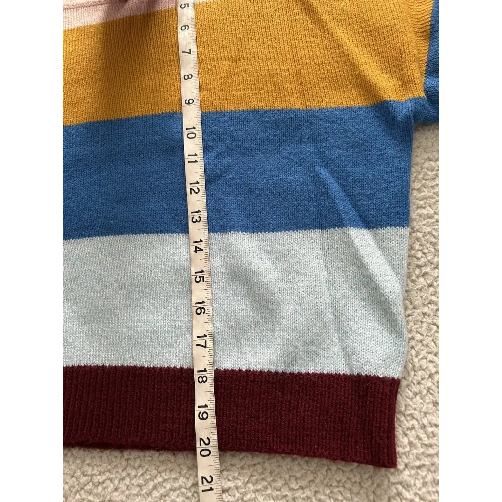 H&M Divided Womens Striped Knit Pink Gold Blue Burgundy Sweater CrewNeck Size S - Image 8