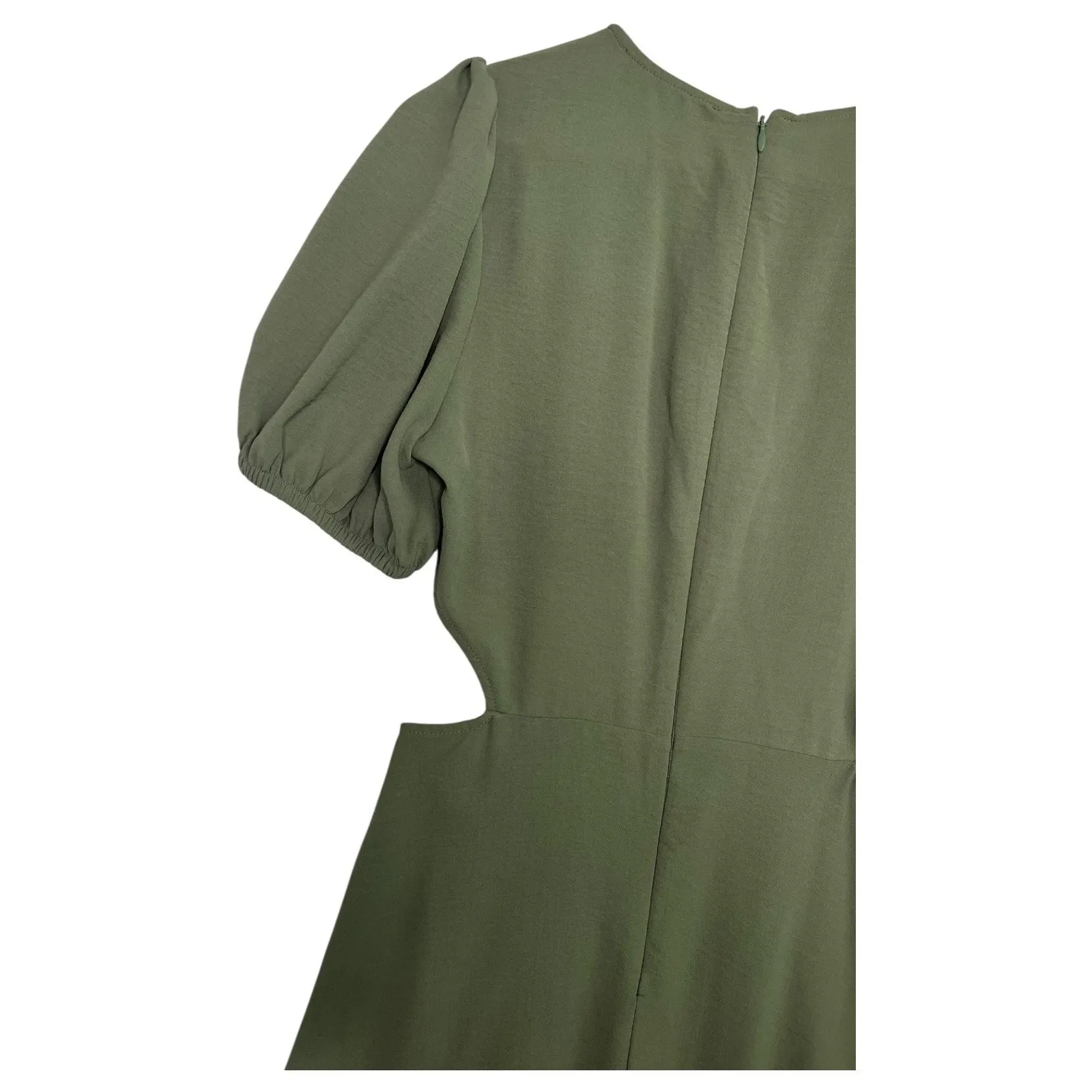 New Zara Dress Womens Small Green Puff Sleeve Cutout Ring Midi Casual Boho Sexy - Image 11