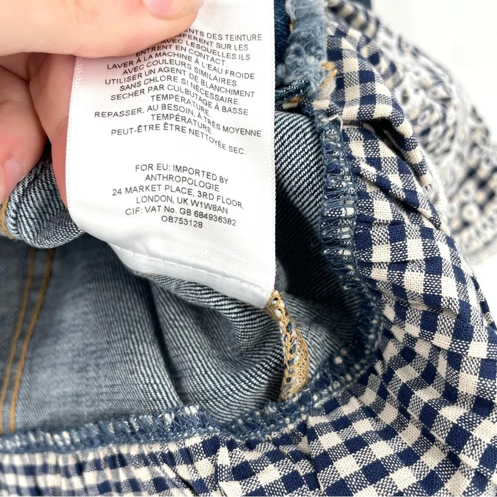 Anthropologie  NEW Pilcro Eyelet Button Front Gingham Ruffle Denim Jacket - Image 11