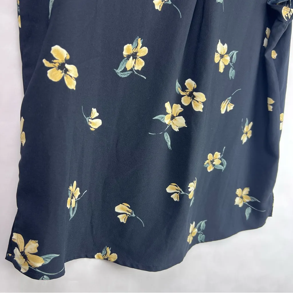 Hilary Radley Navy Floral Blouse, Yellow Flowers, Polyester, Flutter Sleeve Top - Image 10