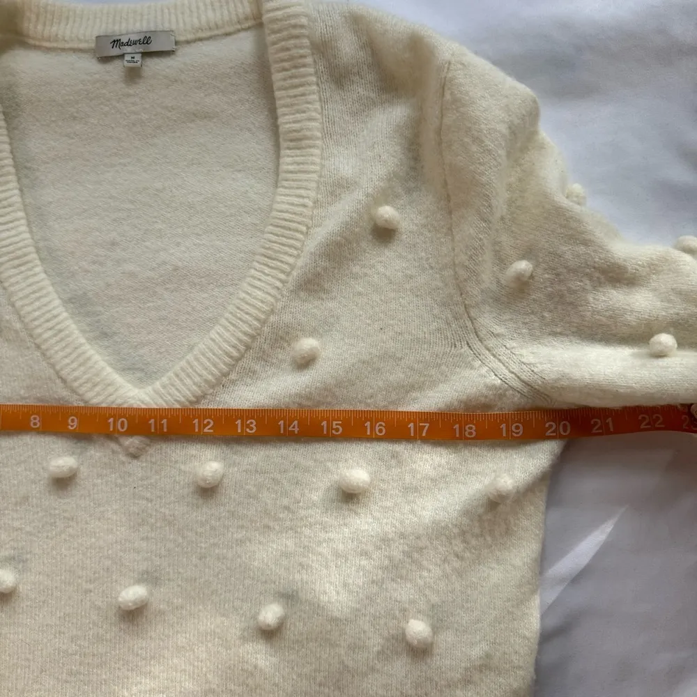 Madewell White Size M Bobble Dashwood V-Neck Sweater Coziest Yarn Swiss Dot - Image 6