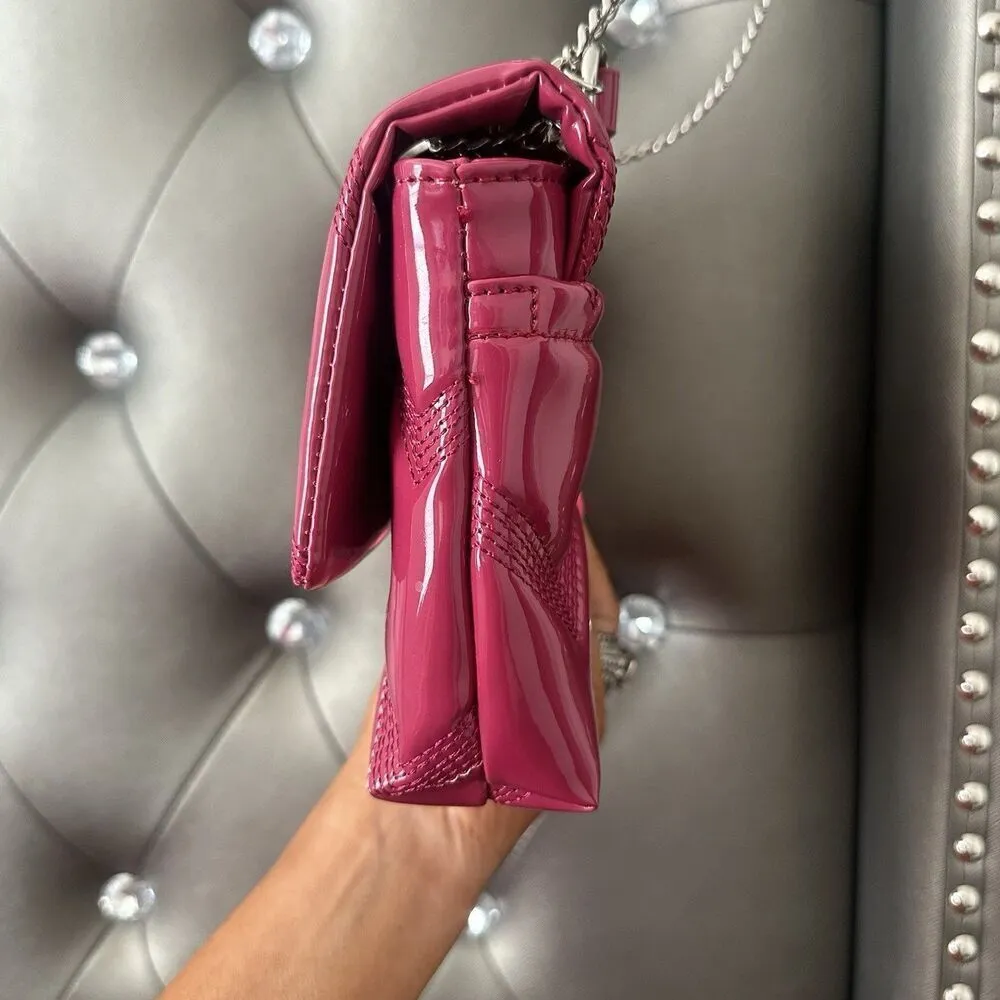 Betsey Johnson Quilted Chain Strap Convertible Crossbody Bag Y2K Coquette Barbie - Image 8