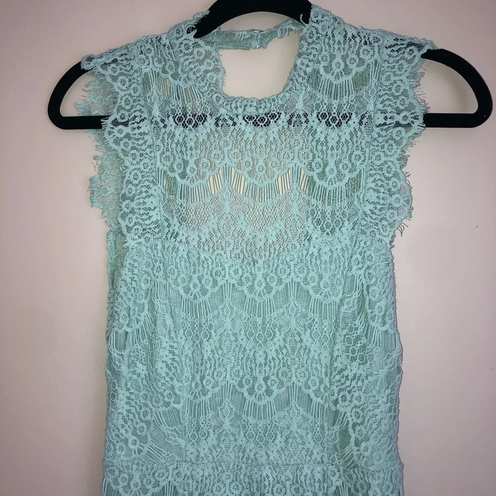 Free People High Neck Backless Lace Green Dress - Image 3