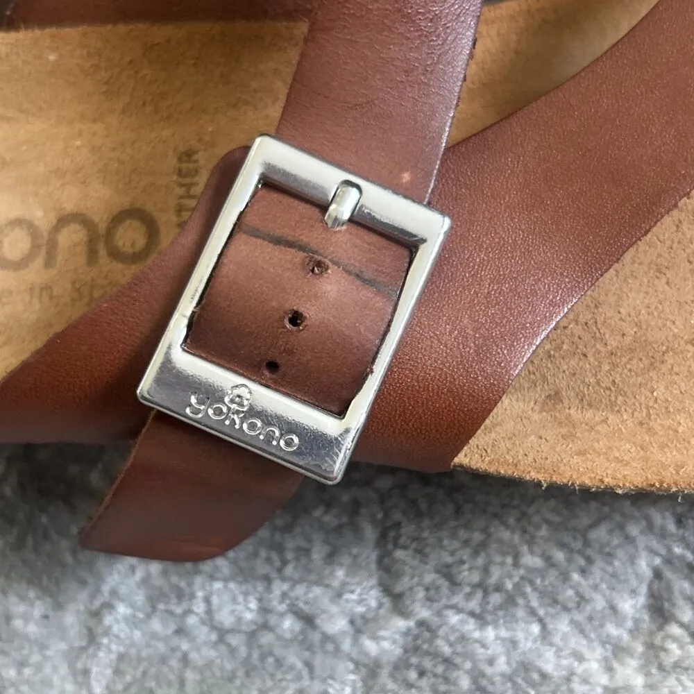 Yokono Sandals Womens 9 Brown Leather Slip On Open Toe Footbed Spain - Image 3