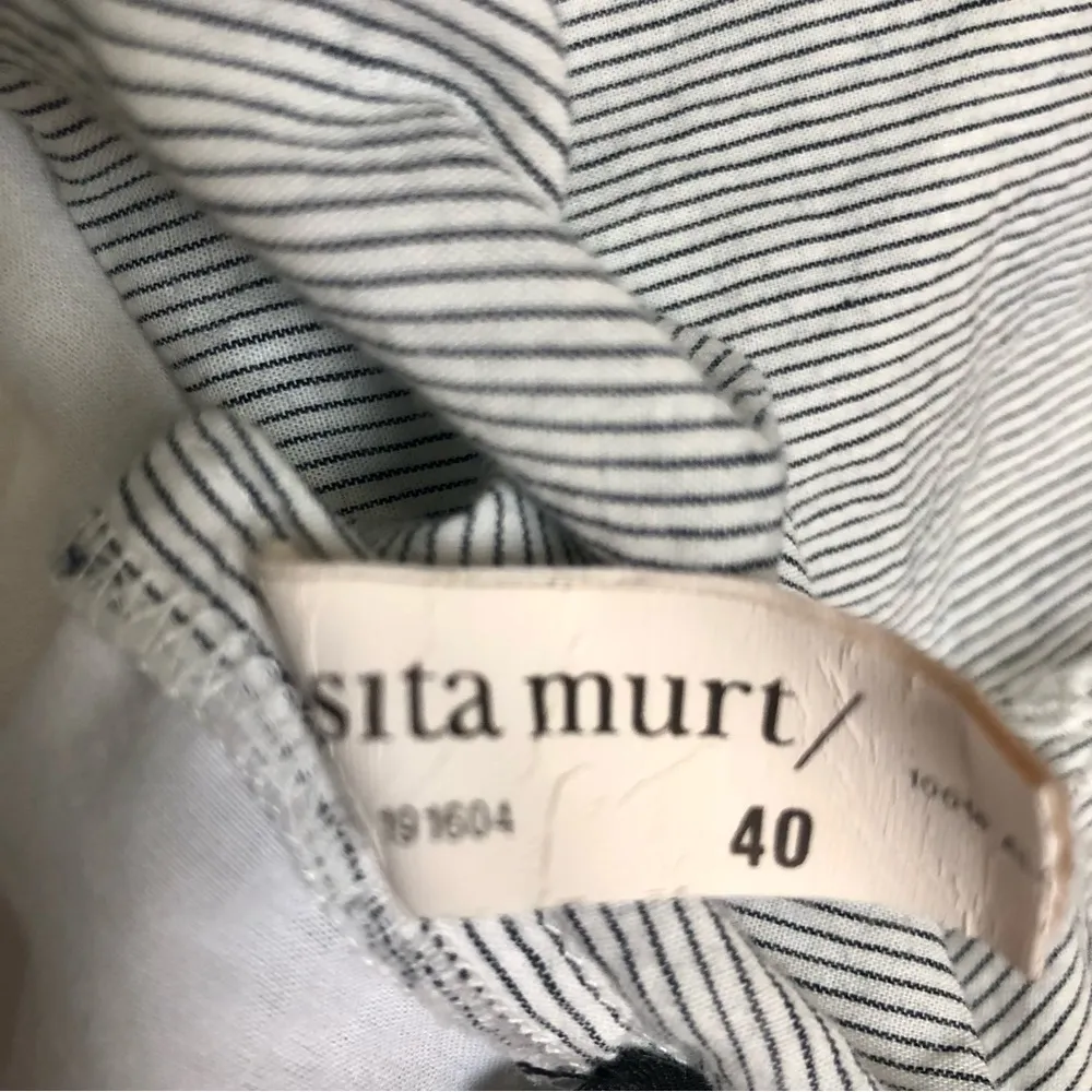 Sita Murt Blue Camp Top Tie Collar Top Soft Cotton Short Sleeve Retro Striped M - Image 14