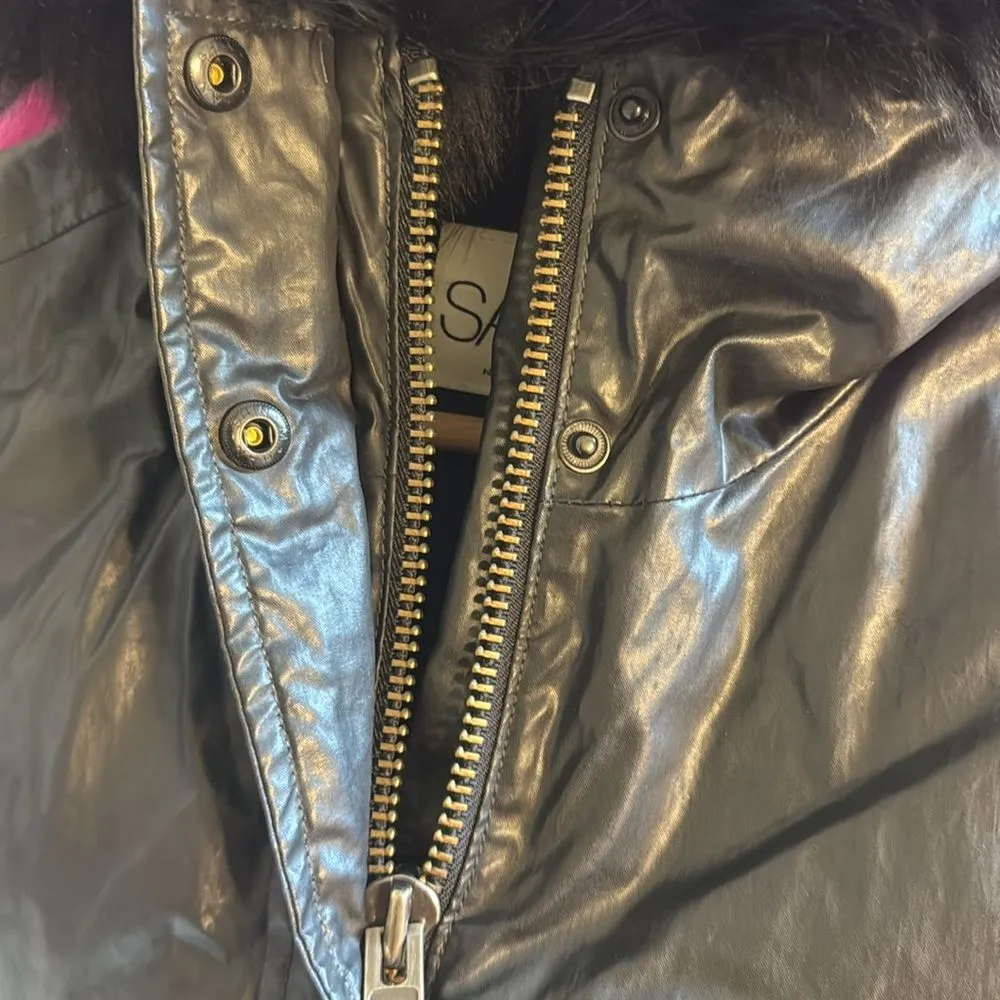 SAM. KATE PARKA BLACK COATED CANVAS & FOX FUR SIZE SMALL HOODED JACKET - Image 14