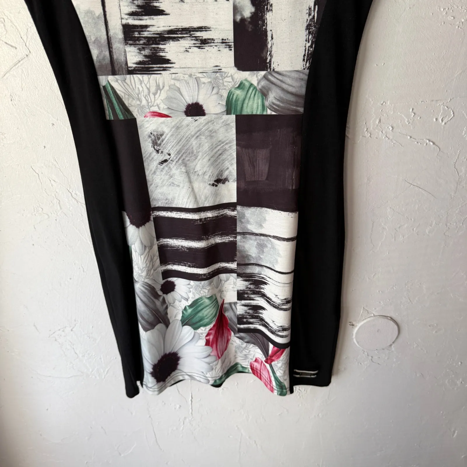 Smash! Graphic Patchwork Print Dress NWT Size L Floral Stripe Colorblock Artsy Black Size L - Image 3