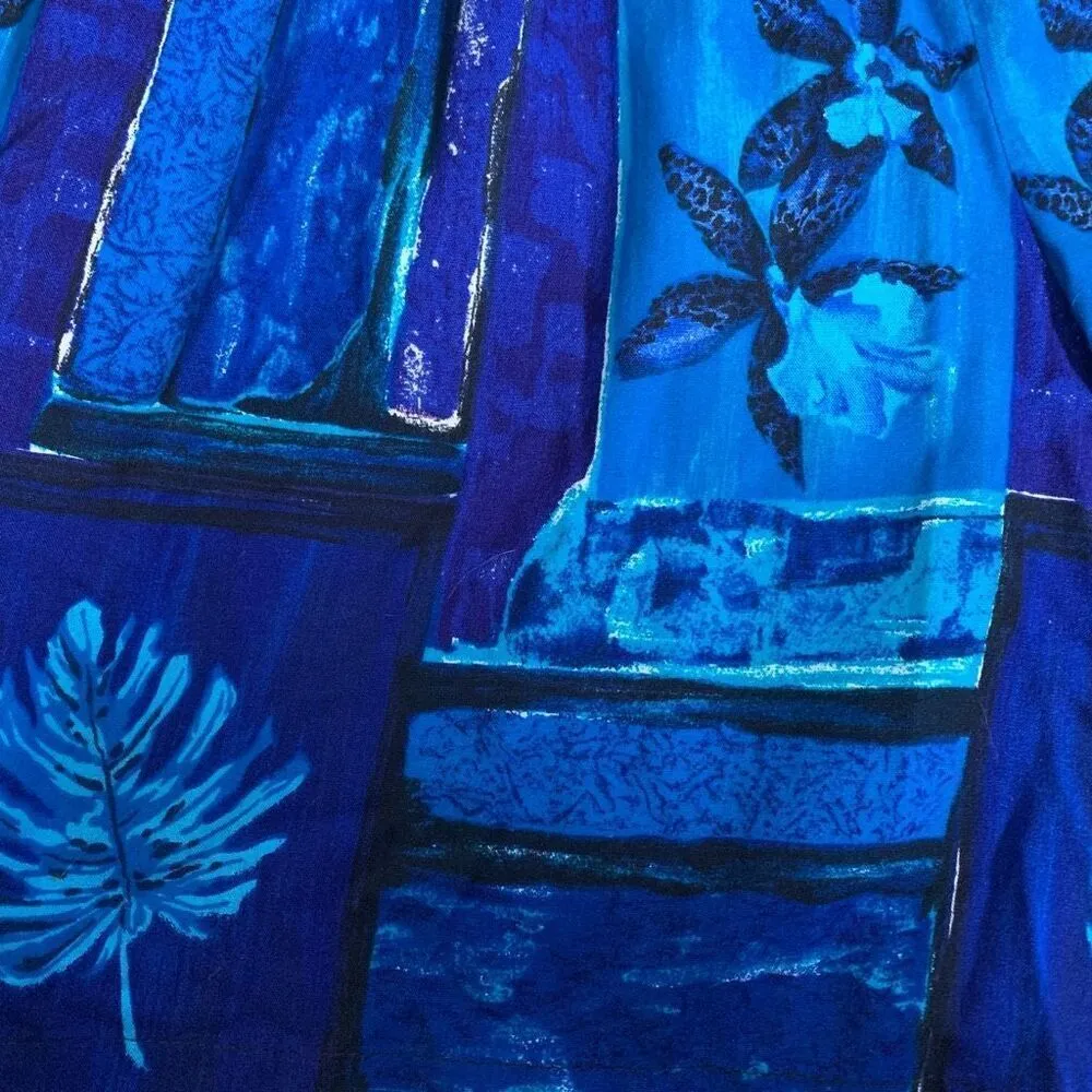 Vintage 90s Petite Shorts Baggy Blue Tropical Print Elastic Waist Oversized Size undefined - Image 7