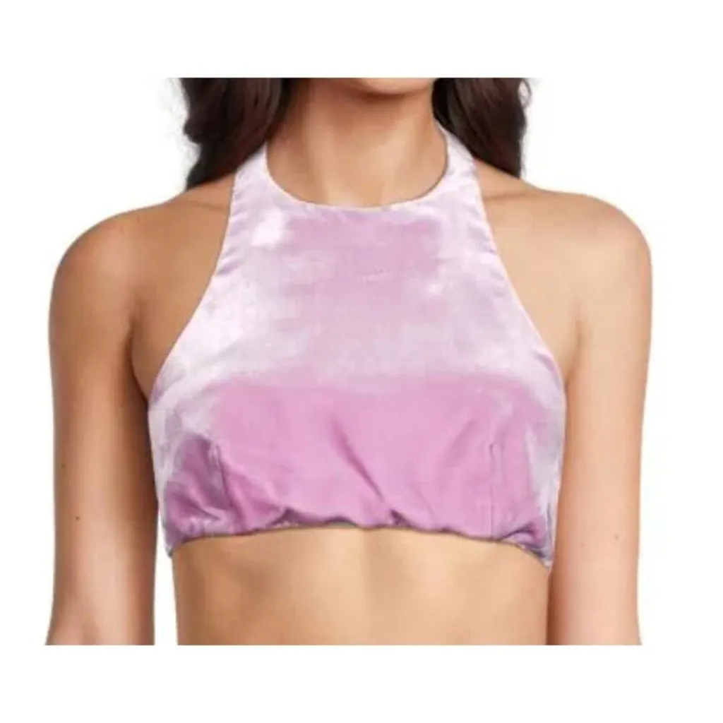 Valentino Velvet Halter Crop Top In Water Lilac - Image 3