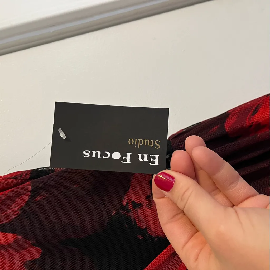 Enfocus Studio Black and Red Floral mesh beaded Dress NWT women’s 14 petite - Image 8