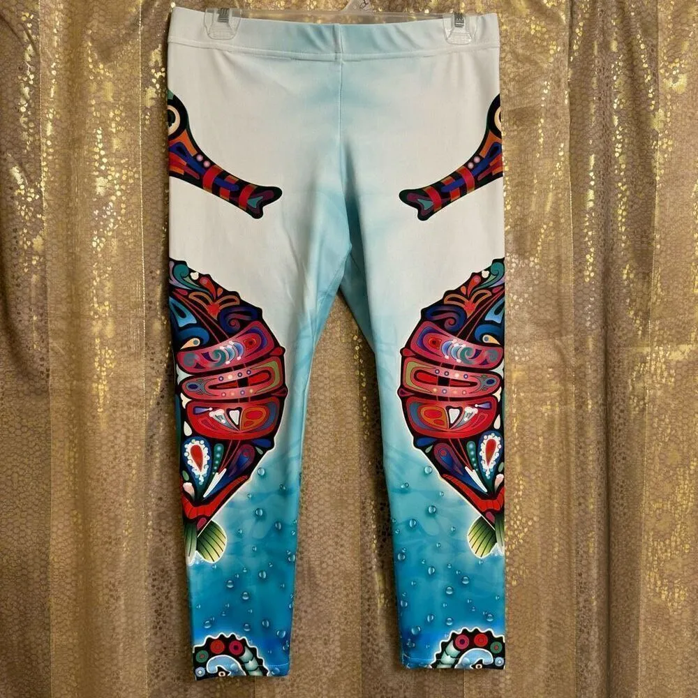 Gearbunch Colorful Ornamental Seahorse Capri Leggings Large Blue - Image 2