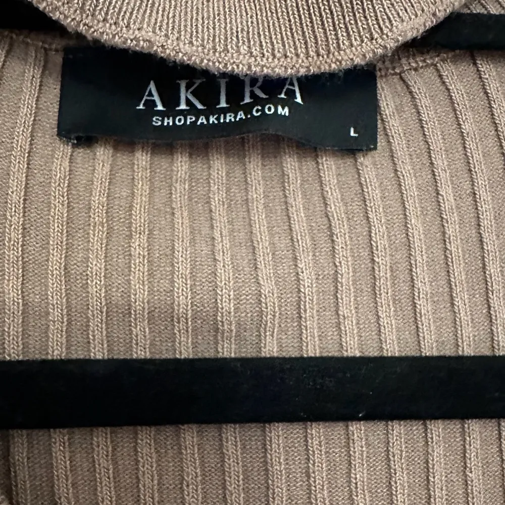 AKIRA Ribbed Lace-up Bodycon Dress Collar Long Sleeved Neutral Stretch Large - Image 5