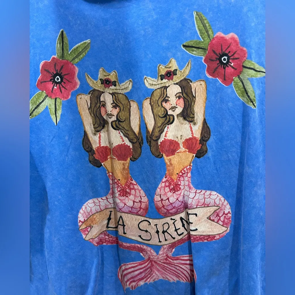 MAKU “Mermaid La Sirene” Oversized Graphic Tee | Size L Blue Size L - Image 4
