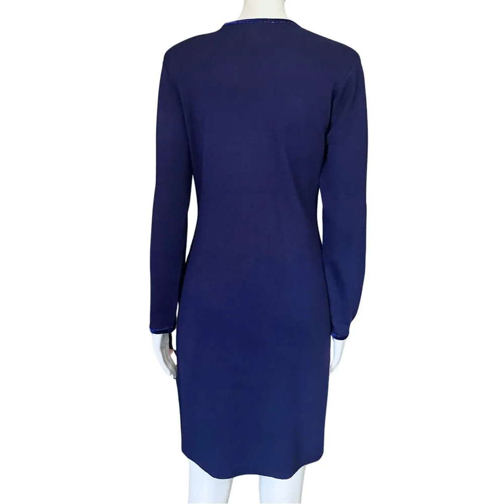 Vintage 80s 90s Blue Butterfly Beaded Sweater Dress Cardigan XS/S Grandmacore - Image 4