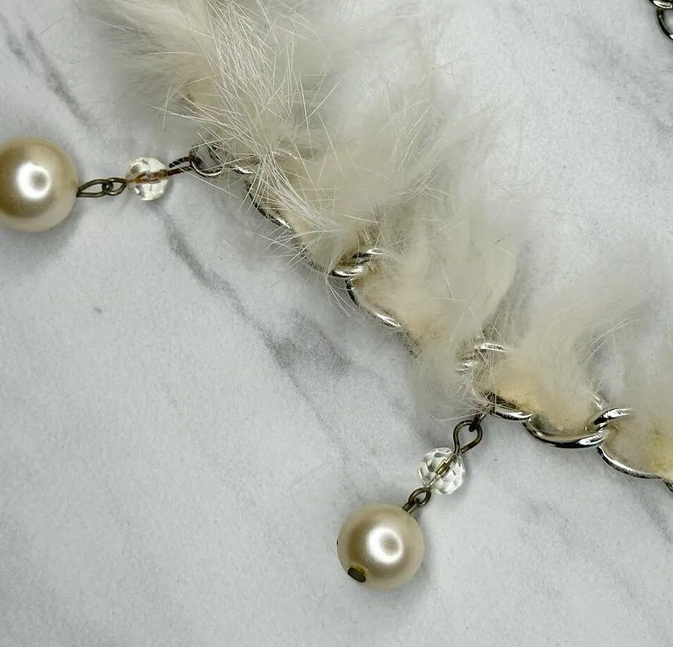 Beaded Faux Fur Woven Silver Tone Chain Link Belt One Size OS Boho ✨ - Image 8