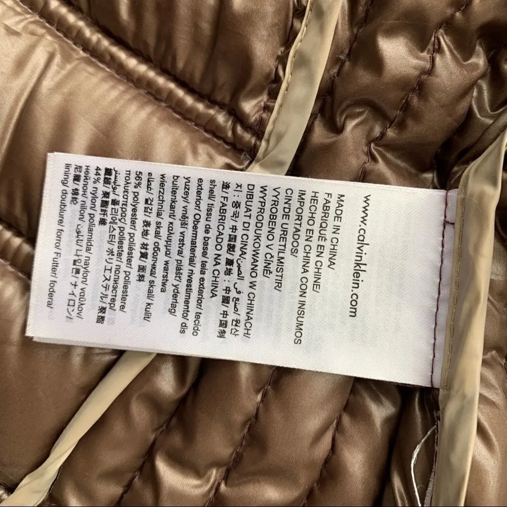 CALVIN KLEIN Hooded Packable Premium Down Puffer Coat Eggplant Wine XS - Image 9