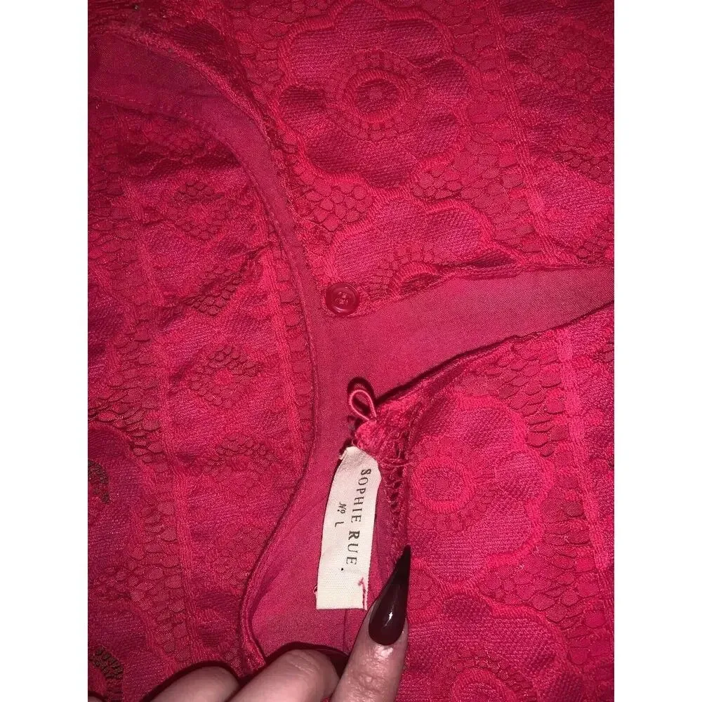 Anthropologie Sophie Rue Lace Hot Pink Blouse boho classic lace spring - Image 5