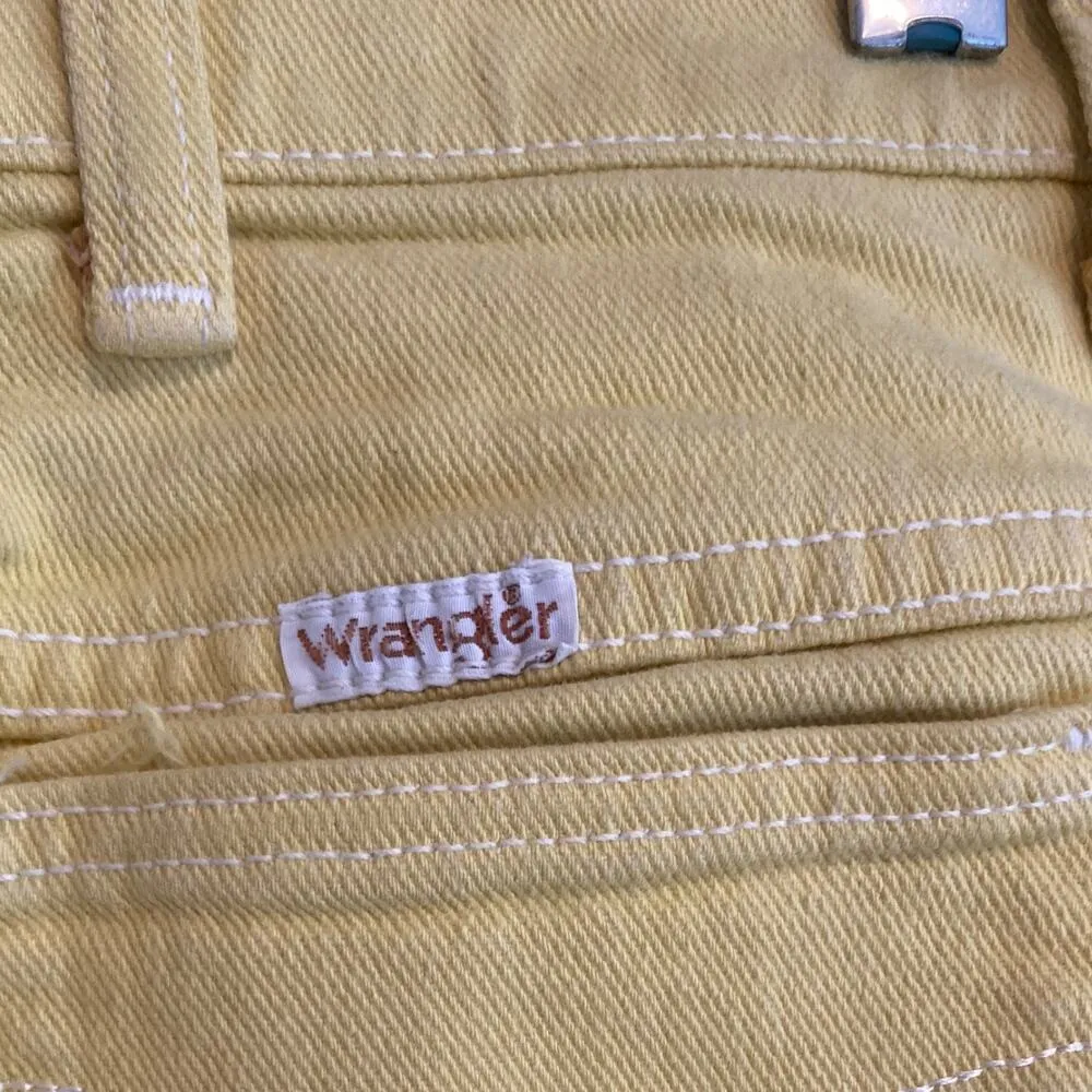 Vinteage 90s Wrangler High Waist Yellow Cotton Denim Straight Leg Jeans 25x28 - Image 14