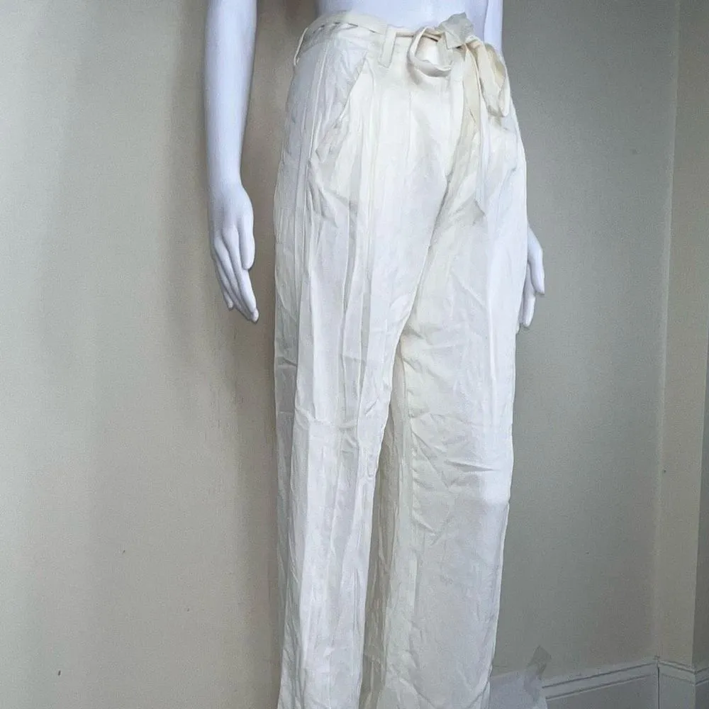 Stile Benetton Viscose Sash-Waist Wide Leg Pants in Cream - Image 4