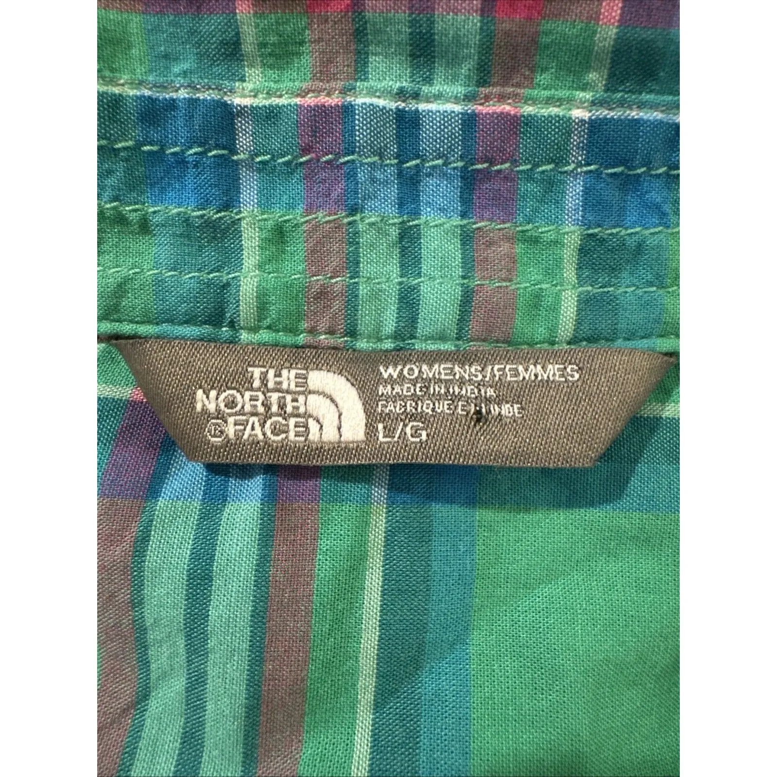The North Face women's green plaid shirt long sleeve size L Roll Tab Classic - Image 3