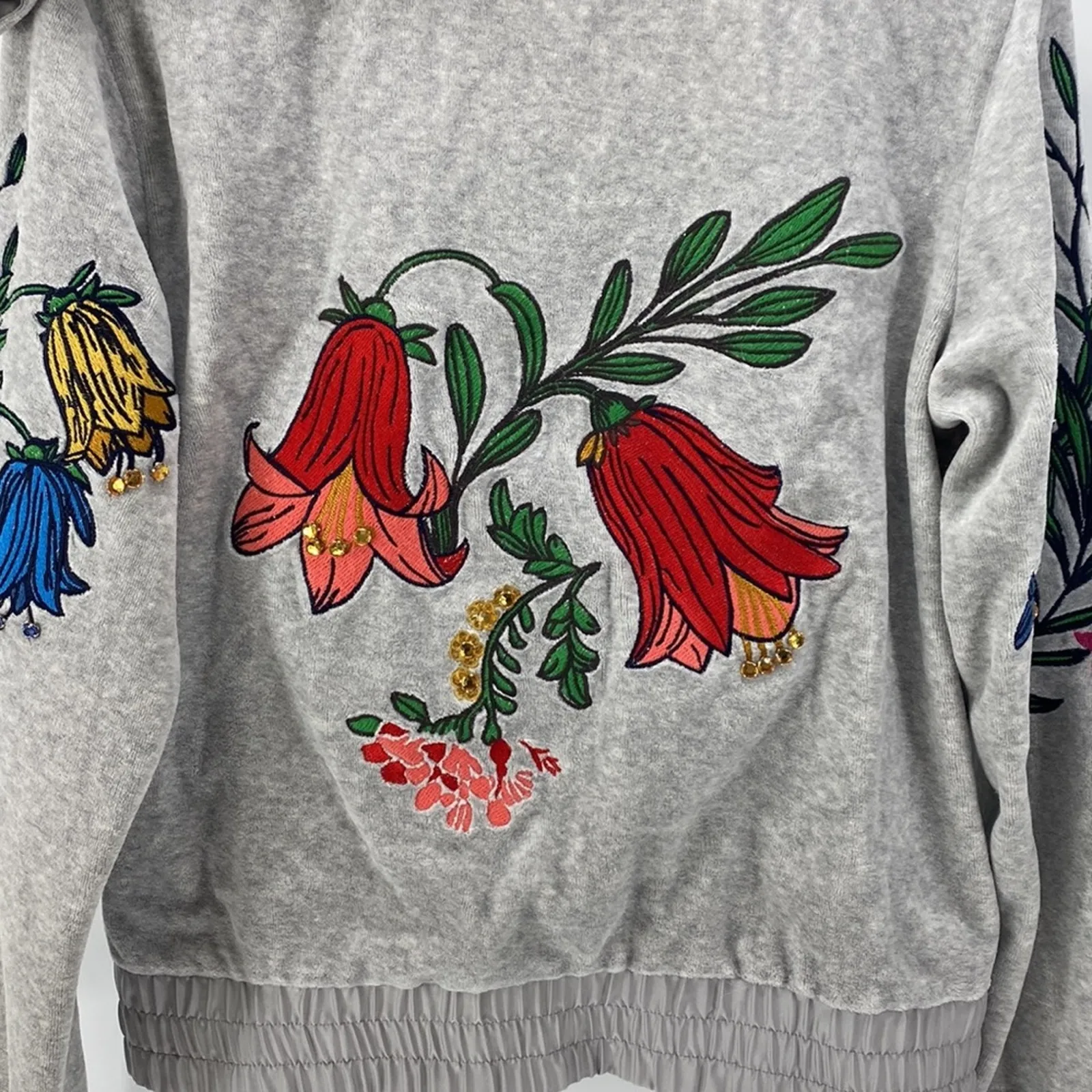 Escada Sport grey full zip embroidered bedazzled Y2K hoodie size S velvet floral Gray - Image 5