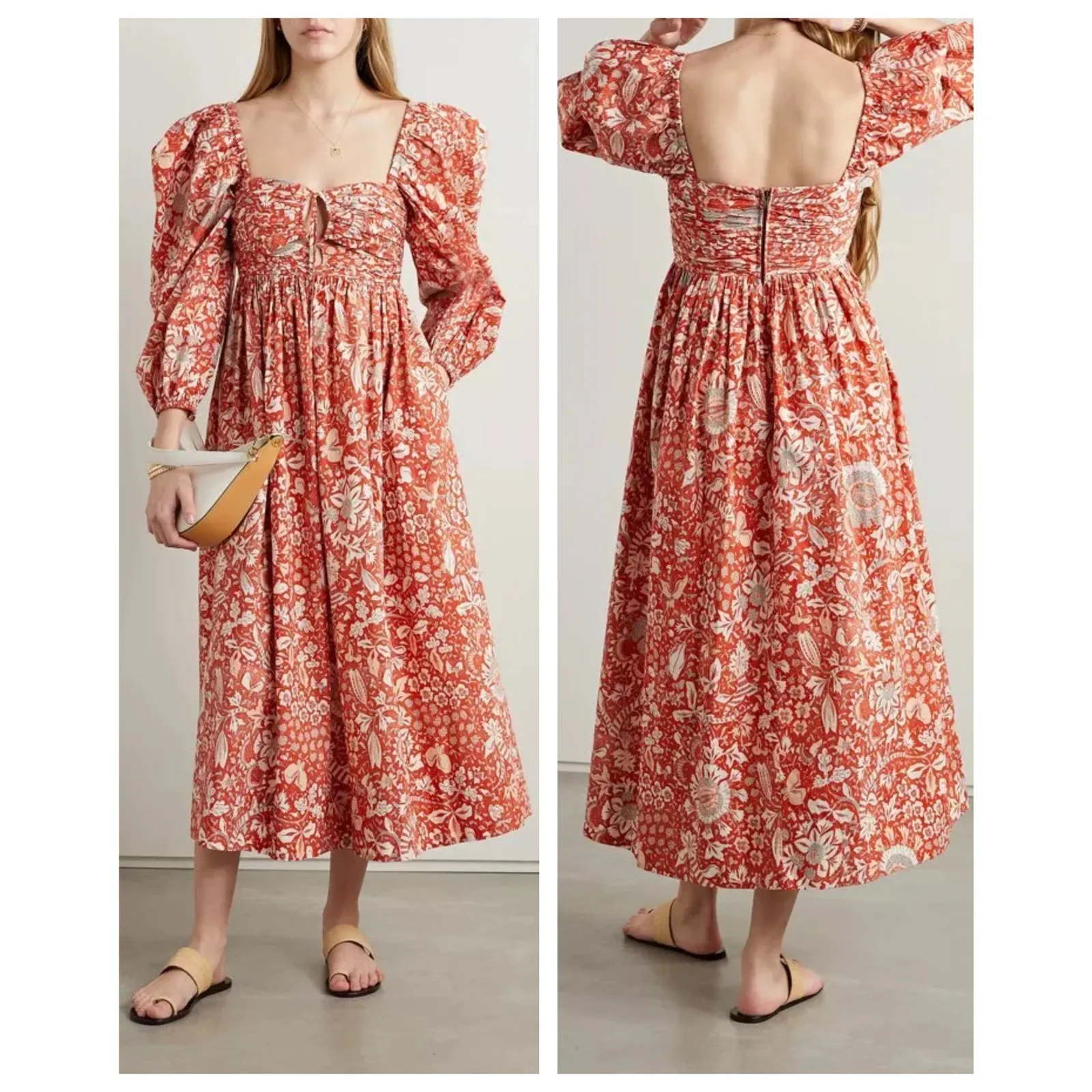 ULLA JOHNSON Alessa Floral Balloon Sleeve Cotton Midi Dress Size 0 - Image 15