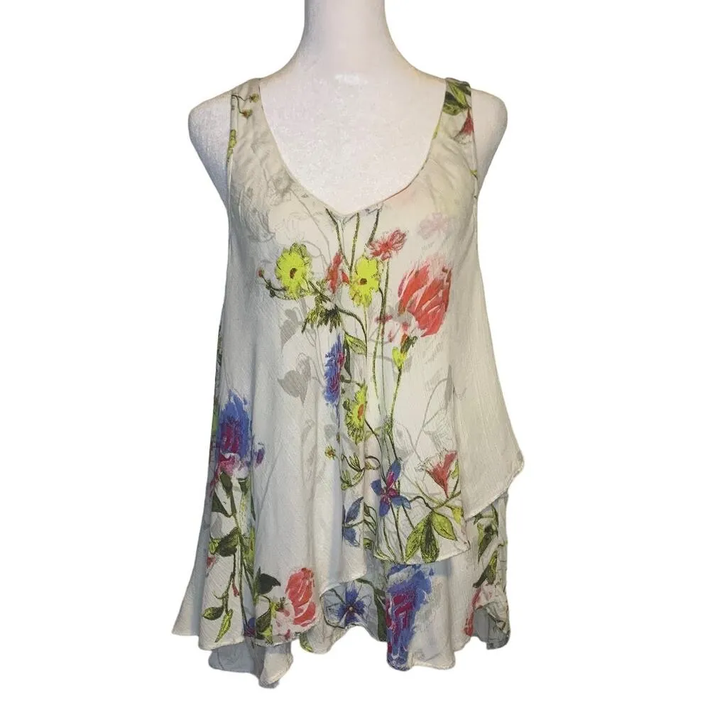 Free People Intimately off white floral v-neck tank top size M - Image 2